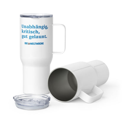 "Unabhängig, kritisch, gut gelaunt" Reisebecher